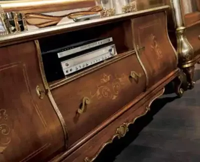 Zdjęcie produktu dla Brązowa półka pod telewizor kredens rtv meble do salonu drewniany stojak komoda