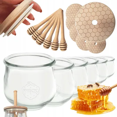Produktbild von WECK Honiggläser 580ml mit Honigheber und Deckel 6er Set