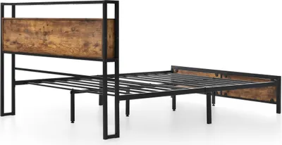 Immagine prodotto di okwish letto in metallo letto singolo 140 x 200 cm con testata contenitore e griglia in metallo, letti per adolescenti letto per bambini struttura letto in metallo struttura letto, nero