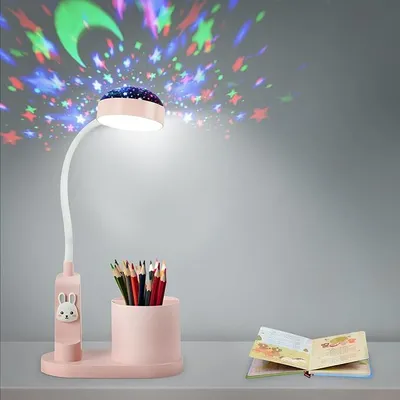 Produktbild von Schreibtischlampe,Kinder Nachttischlampe mit Stifthalter, mit automatischem Farbwechsel, dimmbare wiederaufladbare,LED,für Kinder,rosa