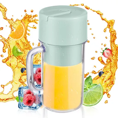 Produktbild von Tragbarer Mixer für Shakes und Smoothies, 340 ml, Mini-Mixer mit Griff, 6 Klingen, wasserdicht, USB Typ-C, wiederaufladbar, persönlicher Mixer