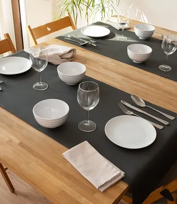 Produktbild von Monaco Steel Grey Tischläufer in Lederoptik | Tafelläufer Stahlgrau 140x45cm