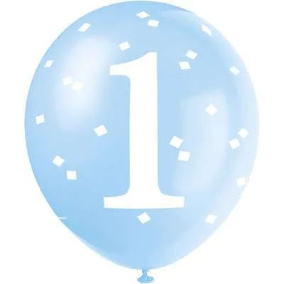 Zdjęcie produktu dla Balony lateksowe na imprezę z okazji 1. urodzin CHŁOPCA – 5 szt. – 30 cm – NIEBIESKIE