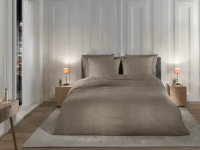 Produktbild von Heckett and Lane Bettwäsche Diamante 1 Bettwäsche 140x220cm mit 1 Kopfkissen 60x70cm 100% Baumwolle Mako-Satin Taupe-Grey