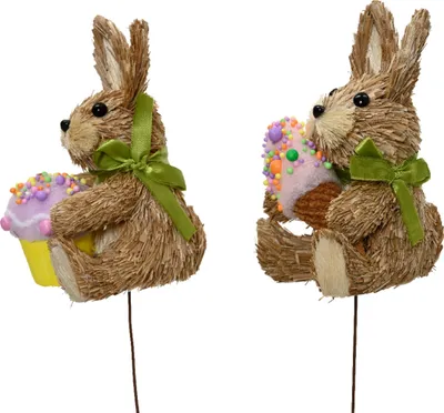 Produktbild von Dekofigur Hase am Stab 52cm mit Dessert 1 Stück sortiert Natur / Braun