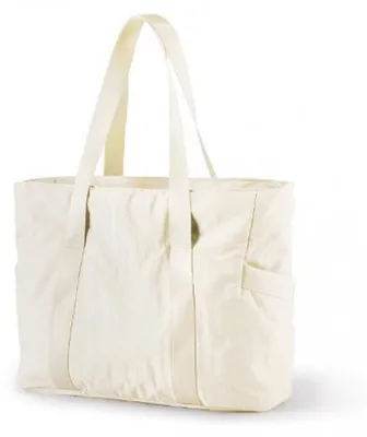 Productafbeelding van Grote dameshandtas - Laptop tas met laptopvak - Reistas met rits - Werkentas - Strandtas - Shopper voor yoga, dagelijks gebruik of fitness - wit
