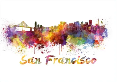 Produktbild von Wallario Poster - Städte als Aquarell - Skyline von San Francisco, Kunstdruck Größe: 70 x 100 cm