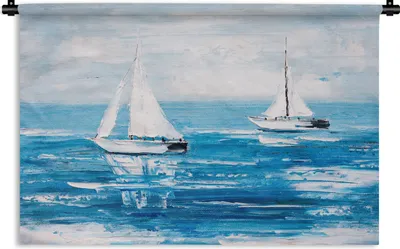 Produktbild von MuchoWow® Wandteppich Wandbehang Malerei - Ölfarbe - Boot - Wasser 90x60 cm Tapisserie Dekoration Wandtuch - Wandskulpturen - Bildteppich