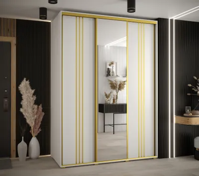 Produktbild von Kleiderschrank YVONA 7 – 180/60 cm, weiß/gold