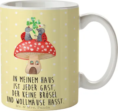 Produktbild von Mr. & Mrs. Panda Tasse Marienkäfer Fliegenpilz - Gelb Pastell - Geschenk, haferl, Zuhause, Fleigenpilzhaus, Lustige Sprüche, Kaffeebecher, Becher, Kaffeetasse, Teetasse