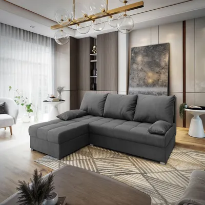 Produktbild von Masseno Ecksofa RITA M mit Schlaffunktion L-Form, Sofa mit Bettkasten, Wohnzimmersofa, Couch, Soffa, Bettsofa, Couchgarnitur- Grau, MONOLITH 85