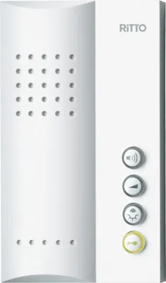 A white Ritto call button module for an intercom system, shown against a white background.