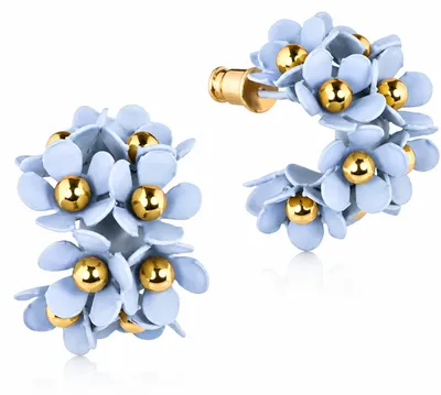 Produktbild von LUISIA® Halb Creolen Ohrstecker "Mia" mit Blüten | Hellblau
