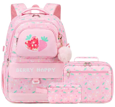 Produktbild von Rucksack für Mädchen 15.6 Zoll, 3-teiliges Set mit Lunchtasche und Federmäschchen, rosa, für Schule