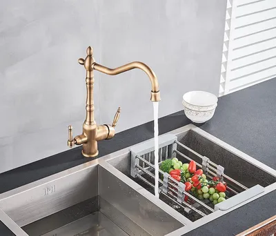 Produktbild von 3-Wege Küchenarmatur Retro-Stil Messingfilter ARETHE gold