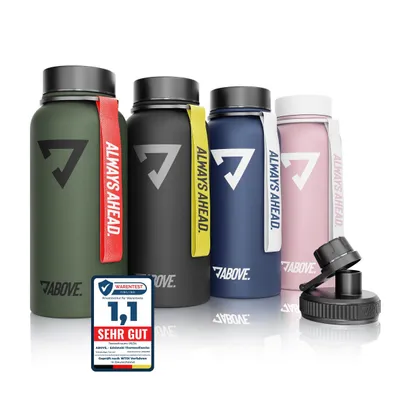 Produktbild von ABOVE. Trinkflasche Edelstahl 1L I Gratis Trinkverschluss I BPA-FREI I Thermosflasche hält bis zu 12H Heiß & 24H Kalt I Isolierflasche 1 Liter
