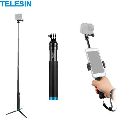 Produktbild von TELESIN Handheld Erweiterbarer Selfie-Stick Monopod Aluminiumlegierung Einstellbare Stange mit Stativ-Handyhalter fuer   X / 8/8 Plus / 7/7 Plus oder die meisten Android-Smartphones fuer GoPro Hero 7/6/5/4/3 + / 3 fš¹r SJCAM YI 4K / YI-Actionkameras