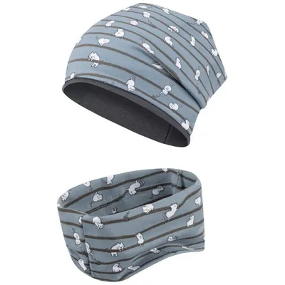 Zdjęcie produktu dla Czapka przejściowa + szalik-rurka – zestaw czapka beanie i szalik dla dziewczynek, rozmiar 54–56, niebieski z kotkami
