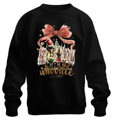 Productafbeelding van Whoville Grinch Kerstcadeau Nostalgie Kerst Cadeauidee Uni Sweater, Zwart, 3XL