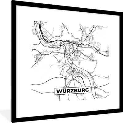 Produktbild von MuchoWow® Gerahmtes Poster Würzburg - Karte - Stadtplan - Wegbeschreibung 40x40 cm - Poster mit Schwarzem Bilderrahmen Wandposter Rahmen Foto Bilder - Poster - Plakat im Rahmen