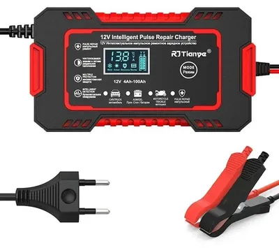 Image de Chargeur de batterie de voiture - 12 V, 6 A, prise européenne - Réparation par impulsions - Charge rapide - Écran LCD - Pour batteries au plomb à électrolyte liquide ou sec - Orange