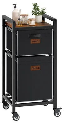 Immagine prodotto di Contenitore per biancheria con ripiano, capacità 70 litri, 2 scomparti, colore nero, per il bagno