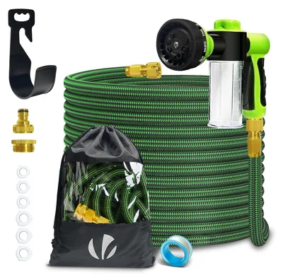 Produktbild von VOUNOT® Flexibler Gartenschlauch 15m, Flexibel Wasserschlauch Dehnbarer mit 8 Sprühfunktionen & Spülmittelbehälter, Grün