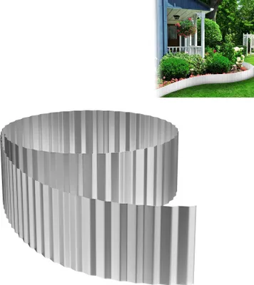 Produktbild von FIVMEN Cortenstahl Rasenkante, Verzinktes Beetbegrenzung aus Metall Einfach zu Montieren, 18cm Hoch Flexibel Rasenkanten, Wurzelsperre Blumenbeet oder als Mähkante Länge Anpassbar(10M, Silber)