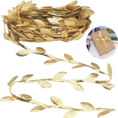 Productafbeelding van Goldkleurig Bladeren Geschenkband 10 meter voor Decoratie