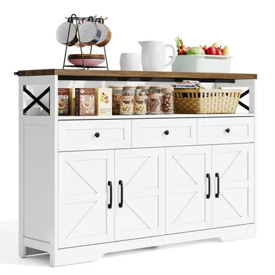 Produktbild von Buffet-Anrichte 140cm mit Stauraum, Kaffeebar mit 3 Schubladen, Konsole im Landhausstil mit Türen, Schränke mit Einlegeböden,rustikaler Stil