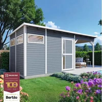 Produktbild von Gartenhaus Bertilo Pentus 3L inkl. Fußboden, Schleppdach 582 x 266 cm hellgrau
