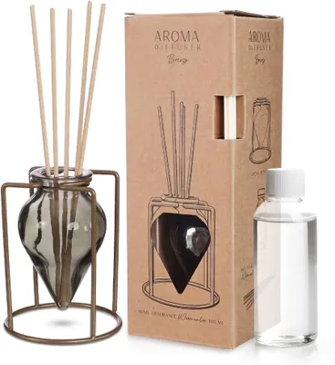 Image de Diffuseur en verre avec 100 ml d'huile parfumée, 5 bâtonnets, pour l'aromathérapie, idéal pour le salon et la salle de bain