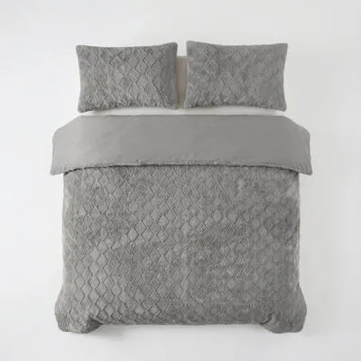 Image de Couverture synthétique imitation fourrure Sleeptime, couleur gris Syon, dimensions 240 x 200/220 cm
