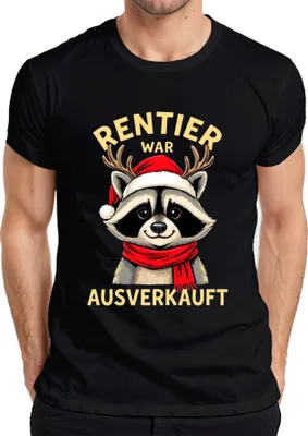 Produktbild von Rentier war t Waschbär Weihnachten lustig Geschenk Herren T-Shirt, Schwarz, S