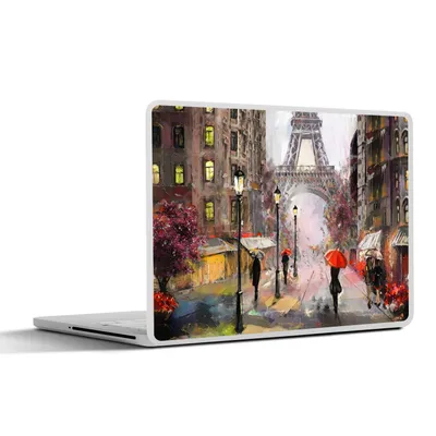 Produktbild von MuchoWow® Laptop Aufkleber Sticker Cover Gemälde - Paris - Eiffelturm - Regenschirm - Ölgemälde 30x22 cm - Laptop-Sticker