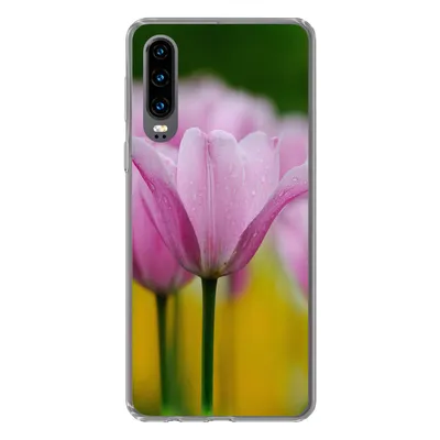 Produktbild von MuchoWow® Handyhülle Schutzhülle Hülle für Huawei P30 Blumen - Tulpen - Rosa Silikon Softcase Handy Hülle - Kartenbesitzer