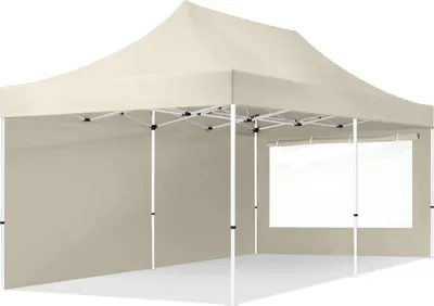 Produktbild von 3x6m Faltpavillon Pavillon Partyzelt Gazebo Stahl 30mm, 2 Seitenteile, Panoramafenster, creme