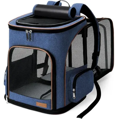 Immagine prodotto di Zaino per gatti e cani, espandibile e pieghevole, per animali fino a 10 kg, colore blu, taglia XL, dimensioni 36x31x42 cm