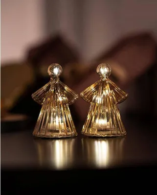 Image de Ange lumineux SIRIUS LED, verre, lot de 2, doré, 10 cm