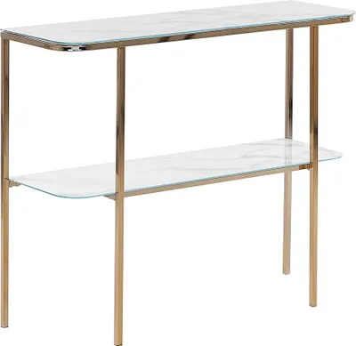Obrázek produktu pro BELIANI Konzolový stolek bílá zlatá tvrzené sklo kov 100 x 33 cm mramorový efekt glam moderní obývák ložnice chodba
