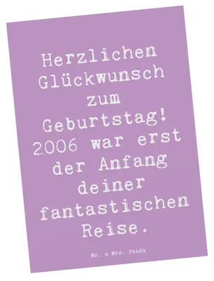 Produktbild von Mr. & Mrs. Panda Postkarte Spruch 2006 Geburtstag - Lavendeltraum - Geschenk, Grußkarte, Glückwunsch, einzelkarte, Happy Birthday, Fotokarte, Möglichkeiten, Neuanfang