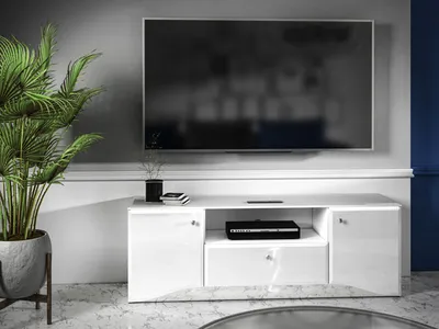 Image de Meuble TV bas « Glamour » 160 cm, MDF blanc brillant 76483580