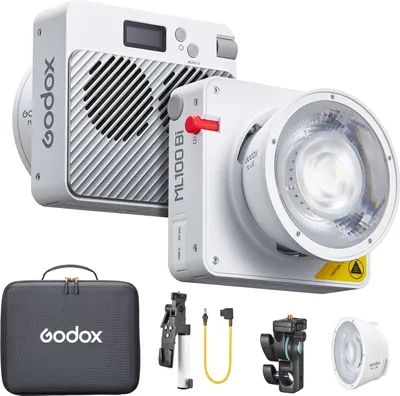 Produktbild von Godox ML100Bi Kit2 Pocket-LED-Videoleuchte 120 W, zweifarbige Fuellleuchte fuer Fotografie, 2800 K šC 6500 K, CRI97+, TLCI98+, APP-Steuerung, 11 Lichteffekte, Godox-Halterung fuer Vlog, Live-Streaming, Produktportraetfotografie