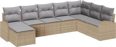 Image de Ensemble de salon vidaXL, 8 pièces, beige et gris clair, en polyrotin