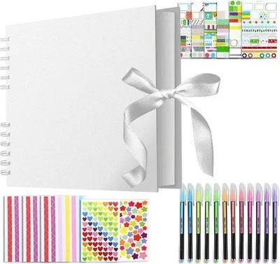 Immagine prodotto di Album fotografico da incollare - 80 pagine - Set per album fai da te - Bianco - 28x21 cm