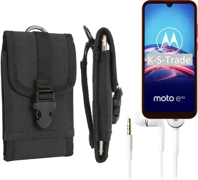 Produktbild von K-S-Trade Holster Schutz Hülle kompatibel mit Motorola E6s Gürteltasche Handy Hülle Tasche outdoor Seitentasche schwarz 1x + Kopfhörer