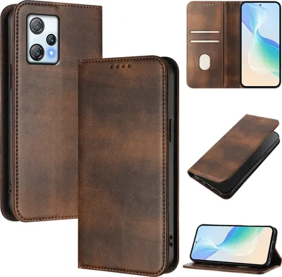 Produktbild von Handyhülle für Blackview A53, Vintage Leder RFID Schutz Kartenfach Standfunktion Magnetische Klapphülle Braun