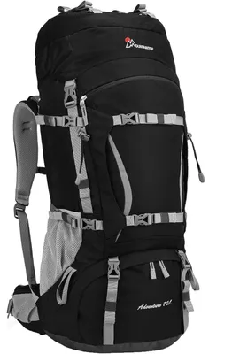 Productafbeelding van Trekkingrugzak van 70 liter met regenhoes, geschikt voor dames en heren, zwart, 76 x 33 x 26 cm