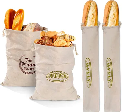Produktbild von 4 Stück Leinen-Brotbeutel,Brotbeutel, um Brot frisch zu halten, atmungsaktiv, Lebensmittel-Aufbewahrungstasche mit Kordelzug für Brot, natürlicher ungebleichter Brotbeutel für hausgemachte Handwerker
