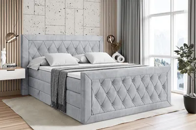 Produktbild von ALTDECOR Boxspringbett mit Matratze und Lattenrost, Topper, Fußteil, Polsterbett mit Bettkasten, Bett mit Stauraum H3- und H4- Matratze,Springboxbett - NOEL-Z KING - 140x200 - Grau Monolith